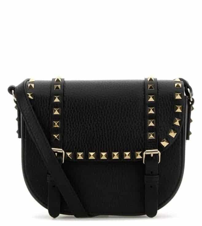 Black Rockstud Studded Leather Cross Body Bag