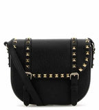 Black Rockstud Studded Leather Cross Body Bag