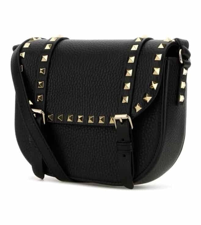Black Rockstud Studded Leather Cross Body Bag