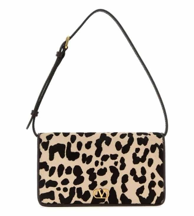 Leopard Print V Logo Shoulder Bag