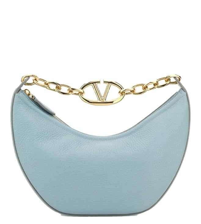 Light Blue Leather Small Vlogo Moon Hobo Bag