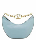 Light Blue Leather Small Vlogo Moon Hobo Bag