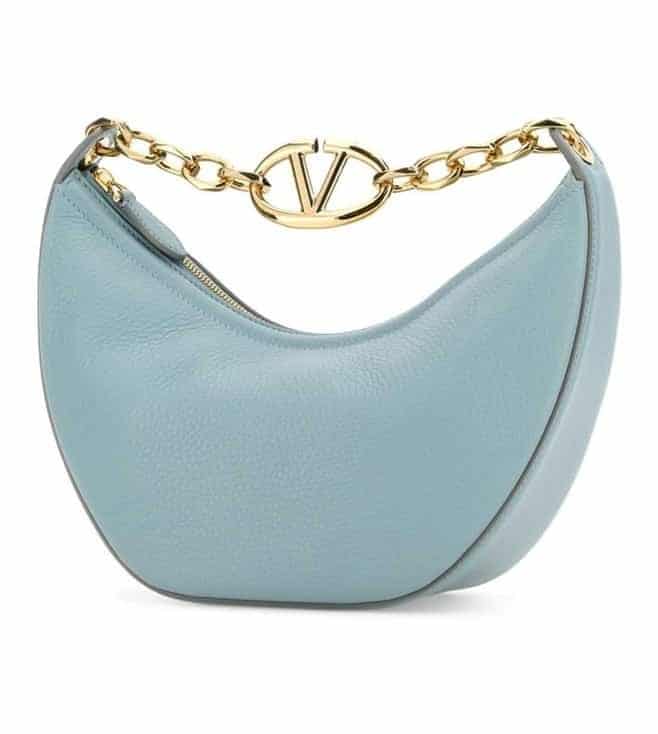 Light Blue Leather Small Vlogo Moon Hobo Bag