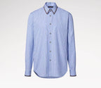 Bead-Embroidered Long-Sleeved Striped Shirt