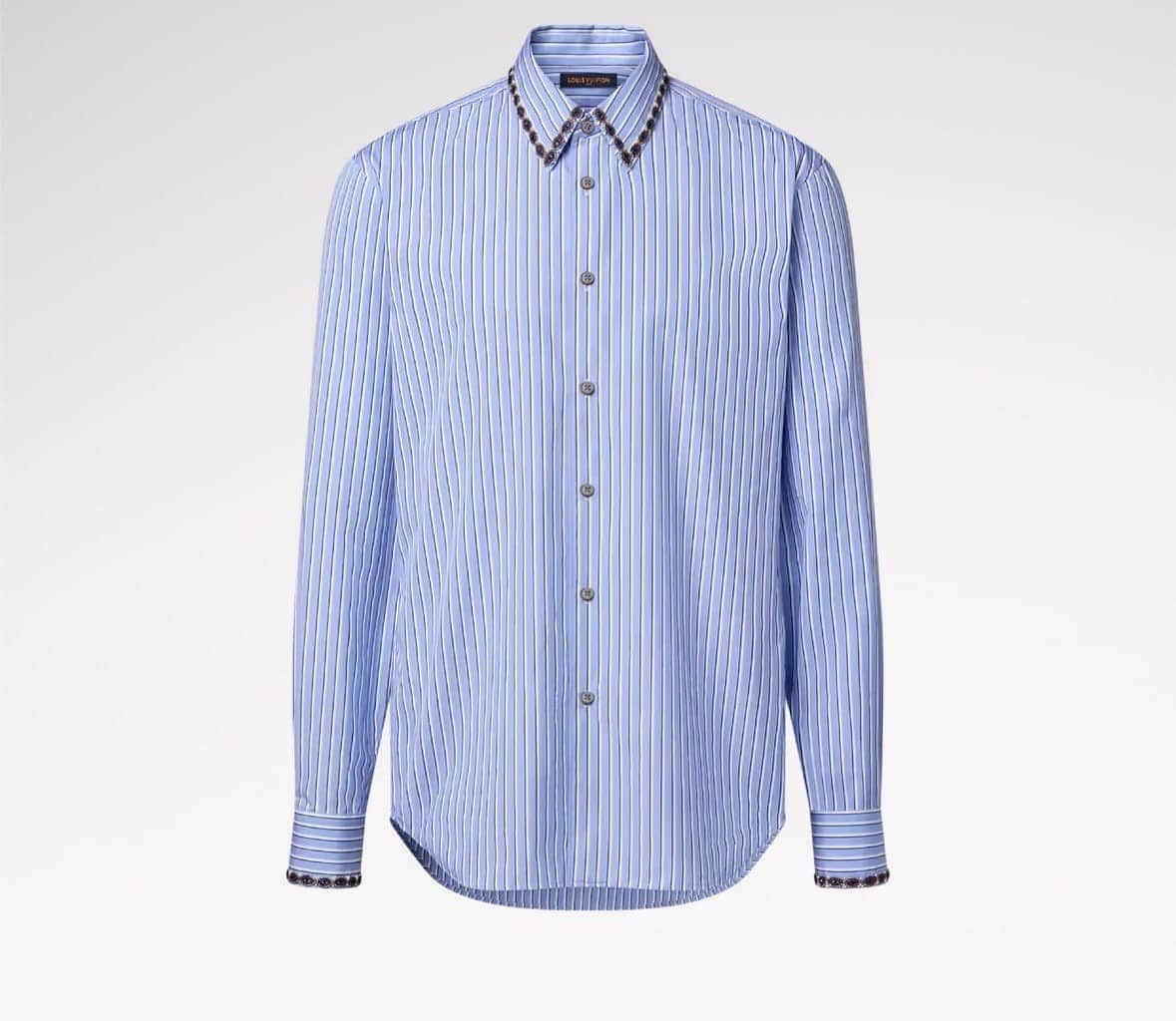 Bead-Embroidered Long-Sleeved Striped Shirt