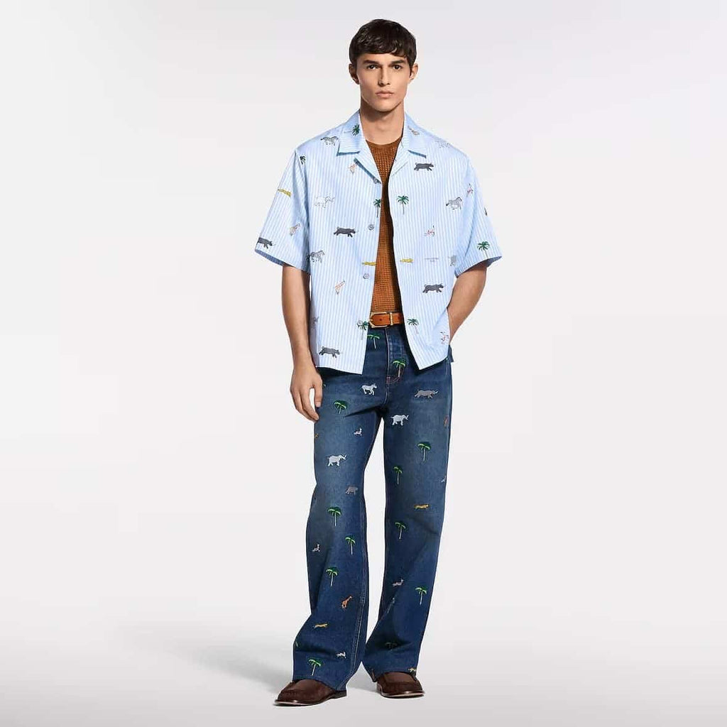 LV x The Darjeeling Limited Embroidered Striped Short-Sleeved Shirt