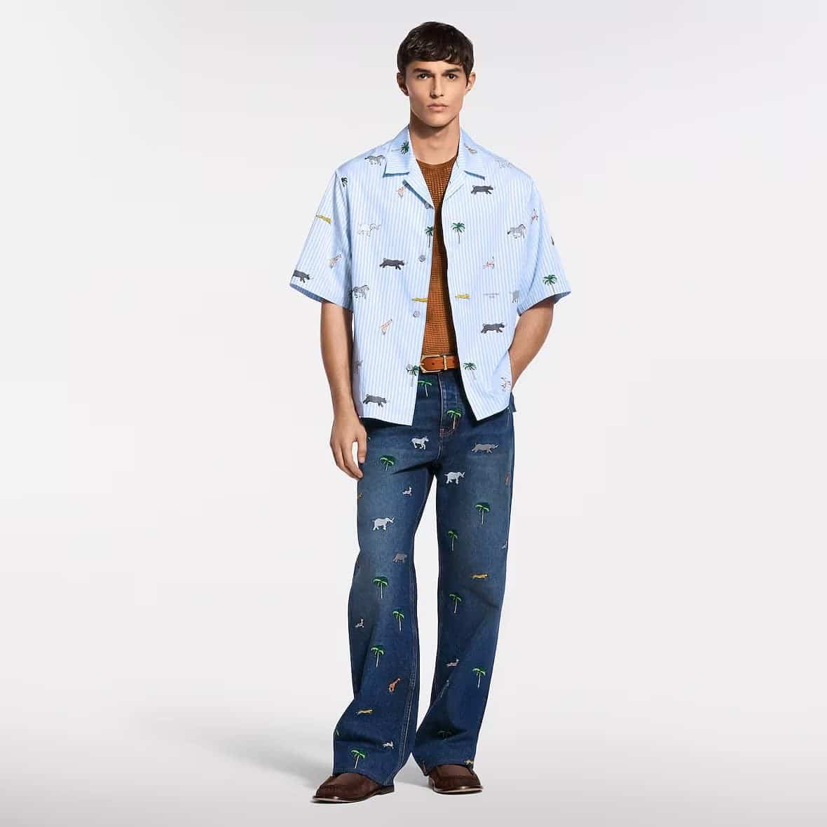 LV x The Darjeeling Limited Embroidered Striped Short-Sleeved Shirt