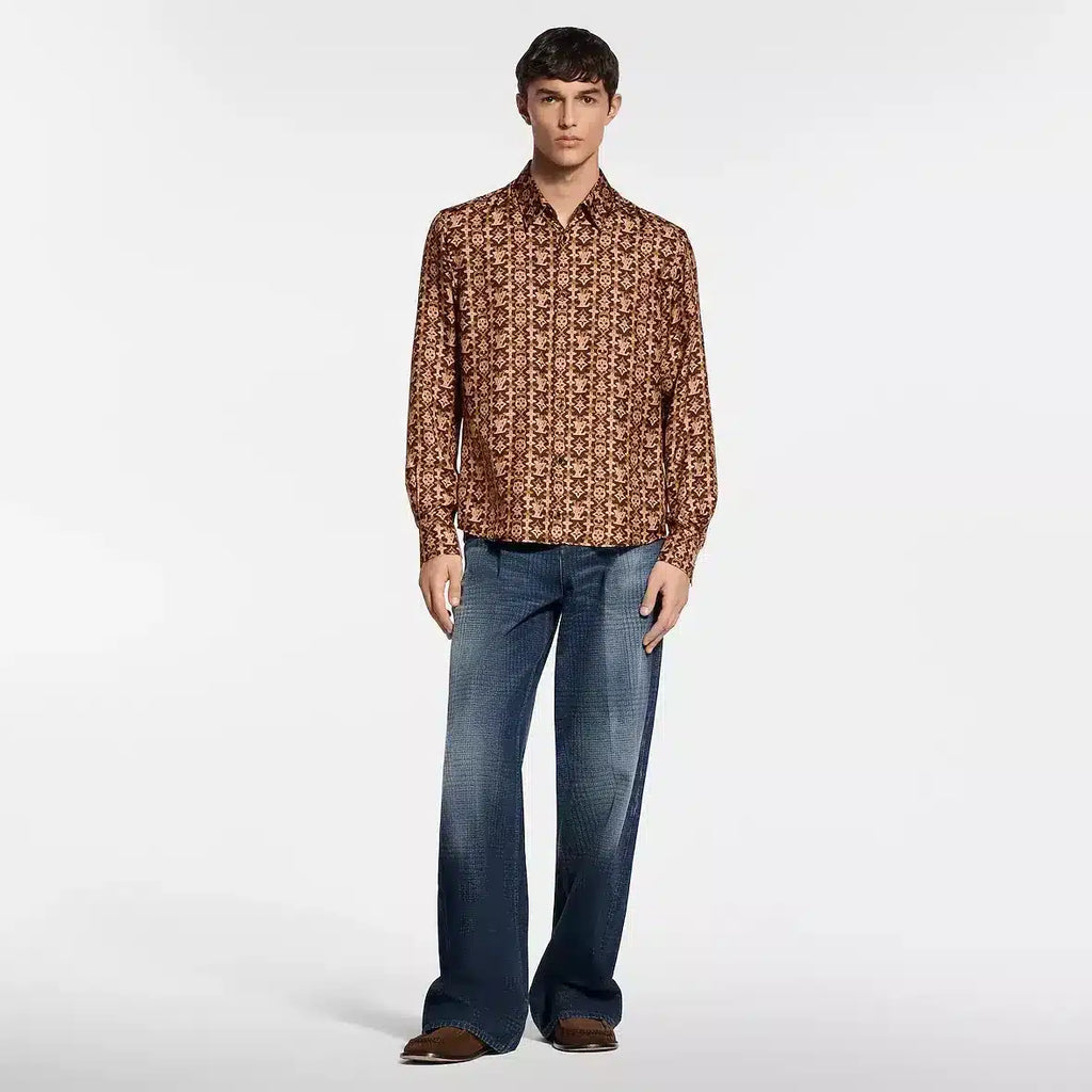Monogram Printed Long-Sleeved Silk Shirt