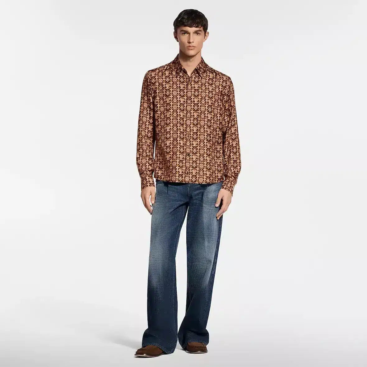 Monogram Printed Long-Sleeved Silk Shirt