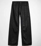 Printed cotton denim pants