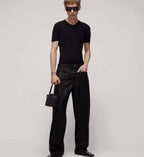Printed cotton denim pants