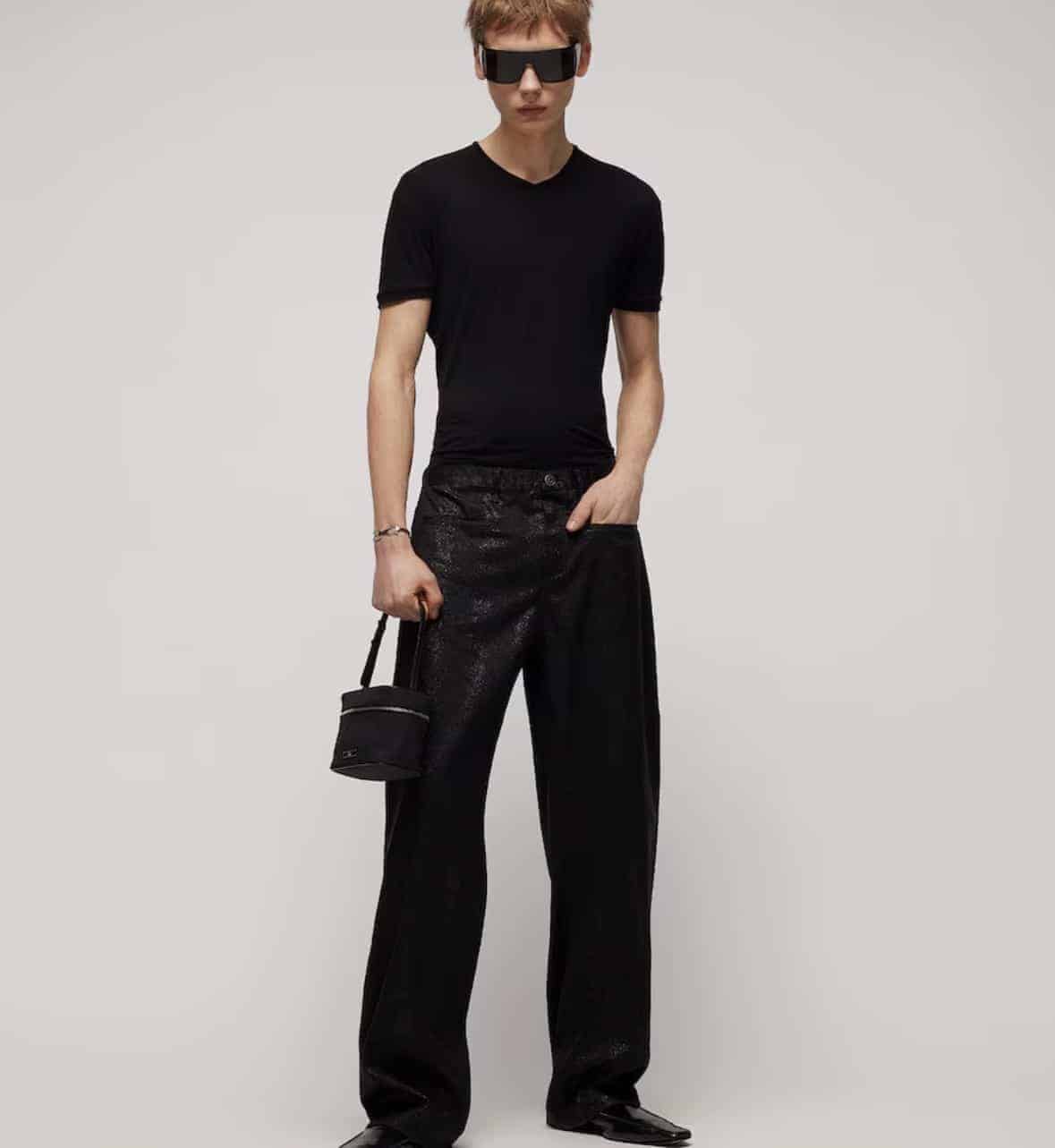 Printed cotton denim pants