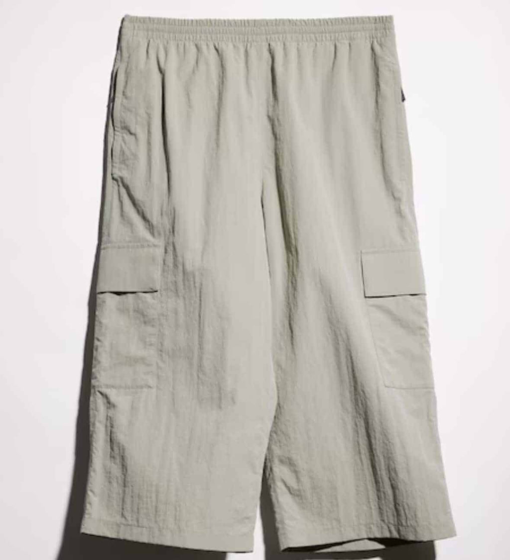 Nylon cargo pants with wrinkle effect