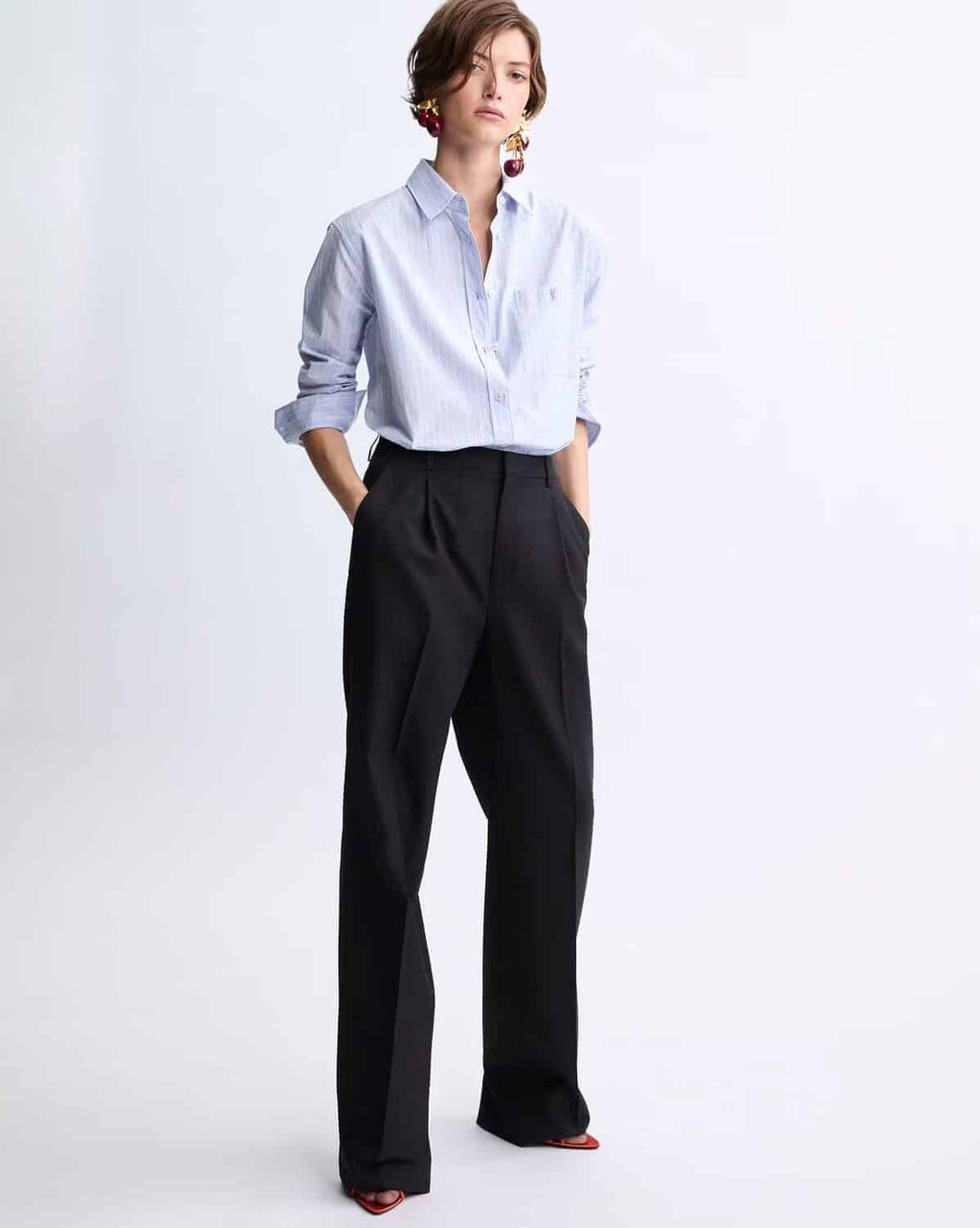 CASSANDRE SHIRT IN STRIPED COTTON POPLIN BLEU/GRIS