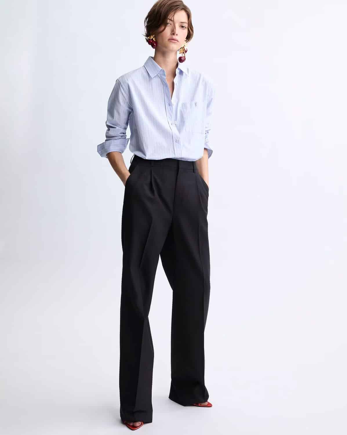 CASSANDRE SHIRT IN STRIPED COTTON POPLIN BLEU/GRIS