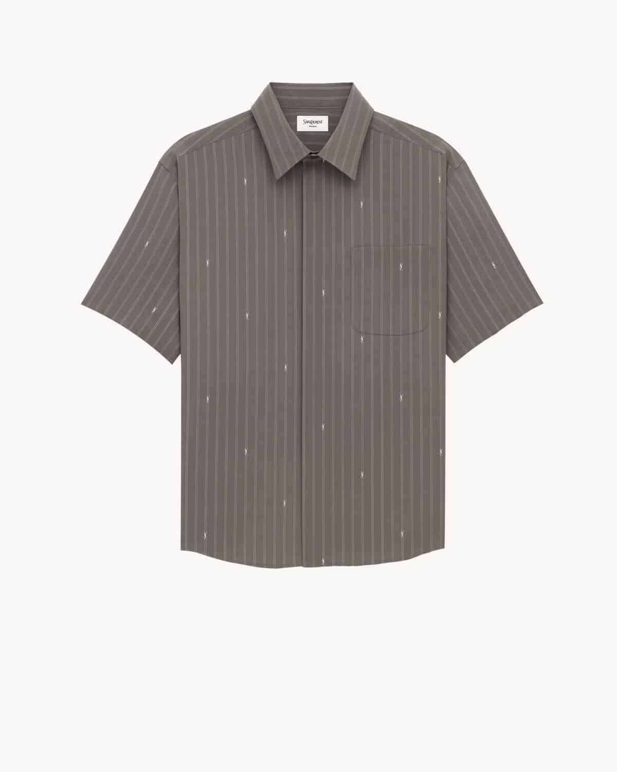 SHIRT IN CASSANDRE STRIPE SILK CREPE DE CHINE GRIS BLANC