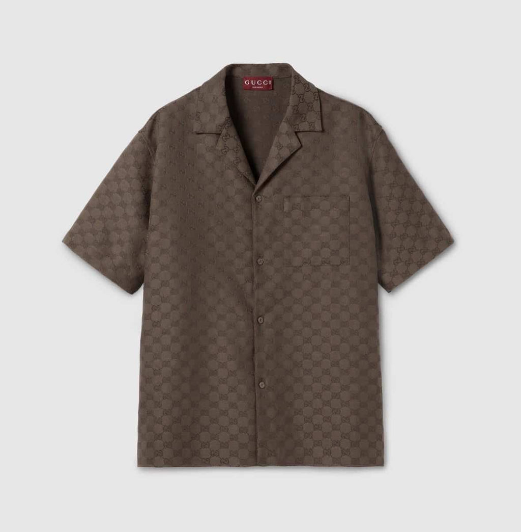 GG canvas linen blend bowling shirt
