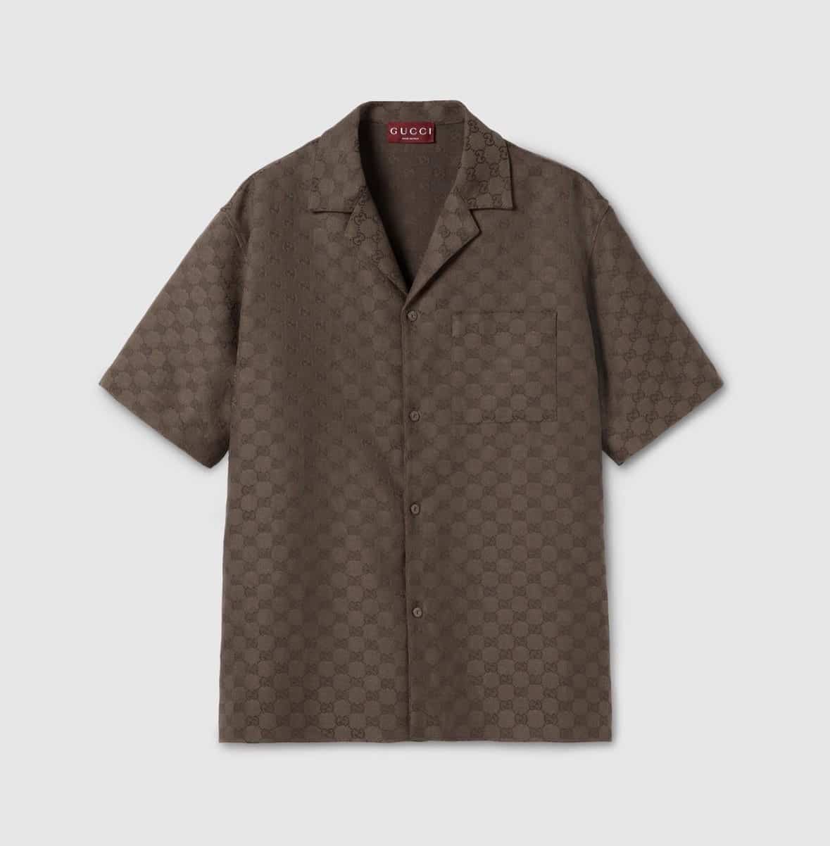 GG canvas linen blend bowling shirt