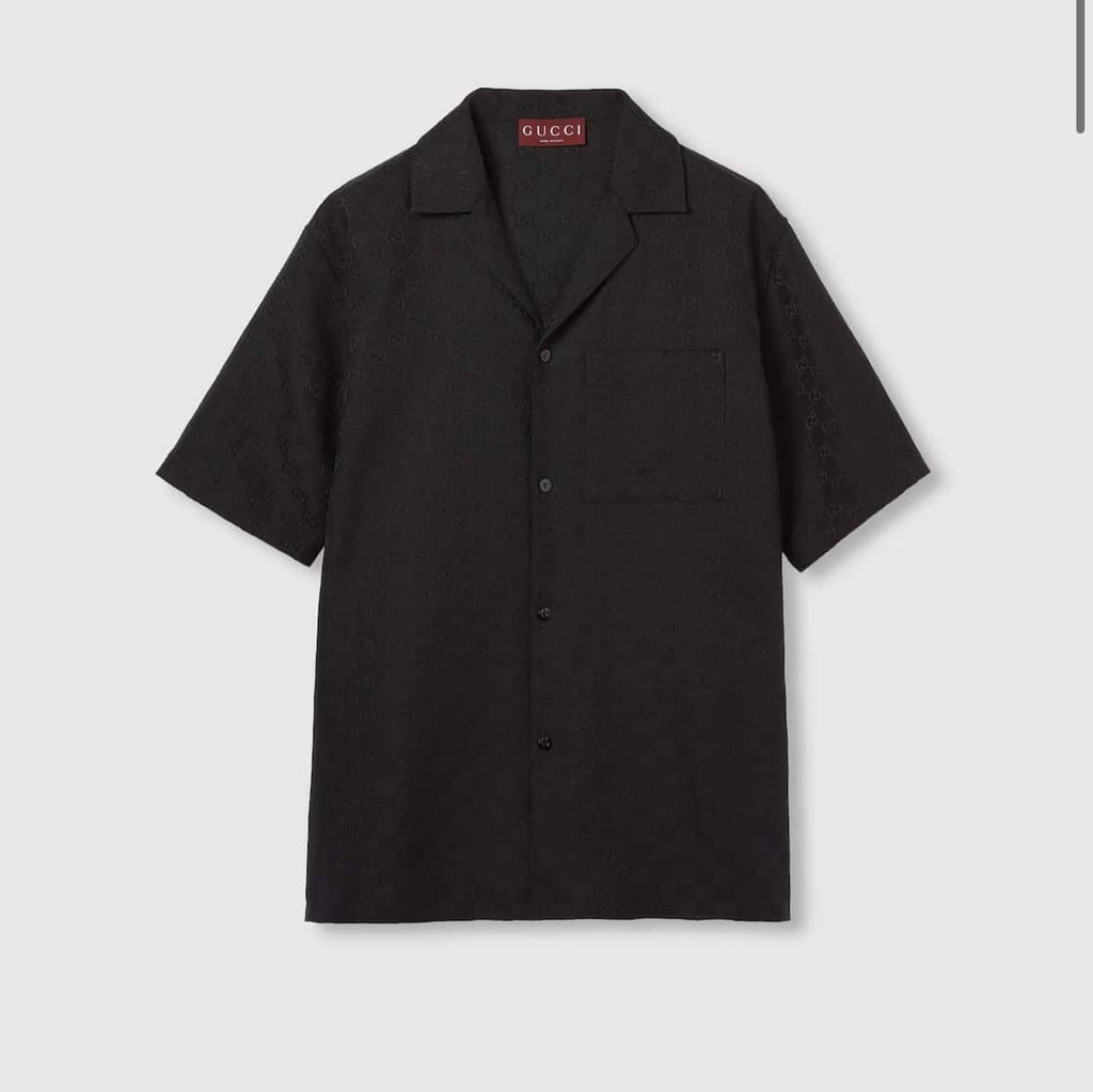 GG canvas linen blend bowling shirt
