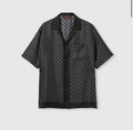 Printed silk twill bowling shirt