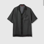Printed silk twill bowling shirt