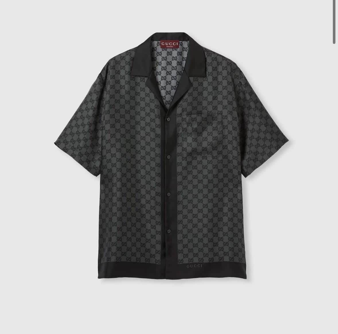 Printed silk twill bowling shirt