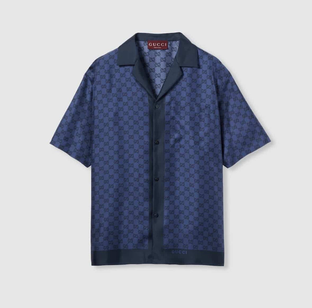 Printed silk twill bowling shirt