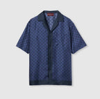 Printed silk twill bowling shirt