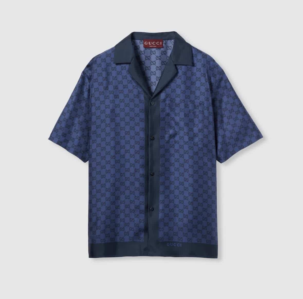 Printed silk twill bowling shirt