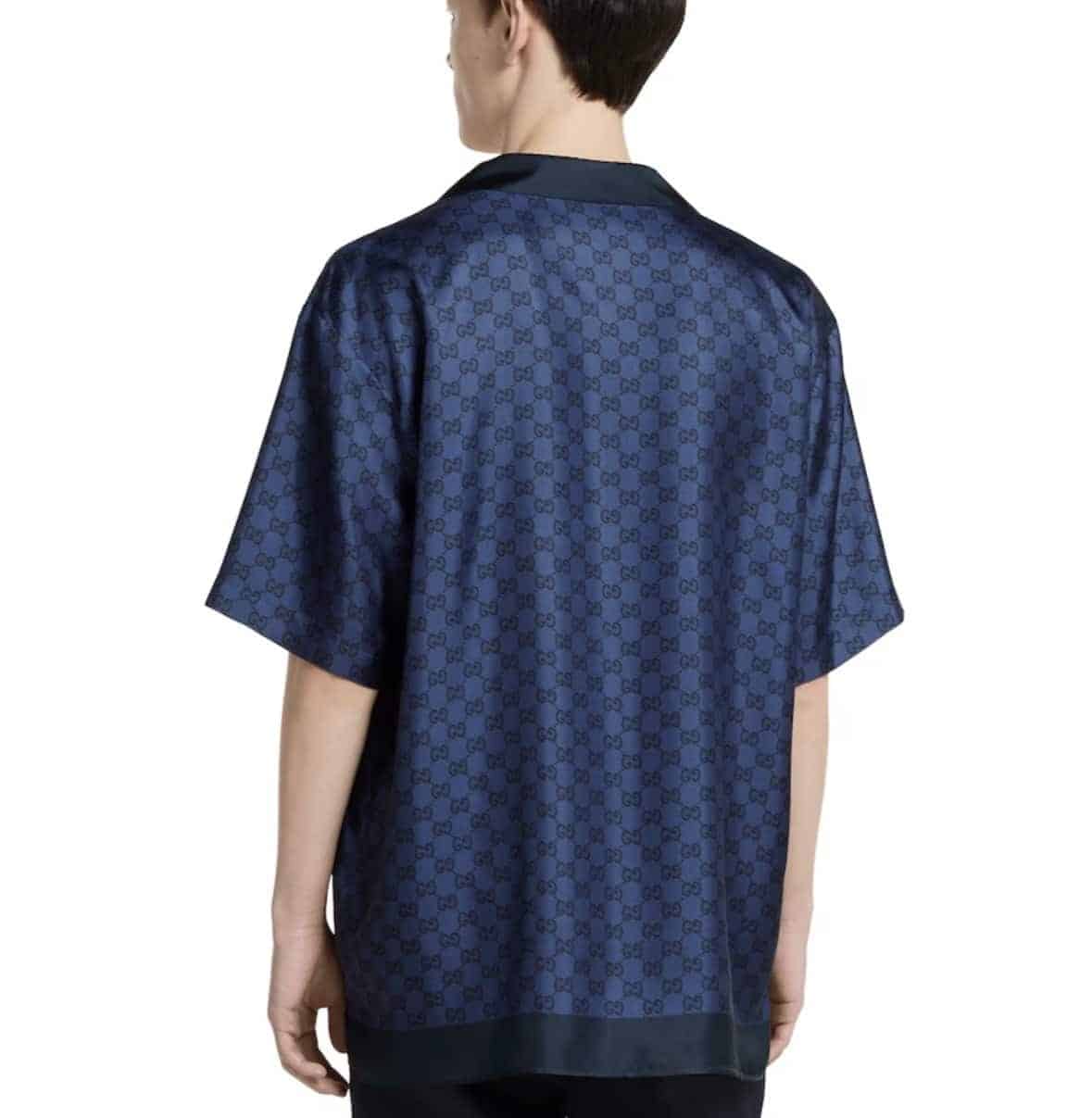 Printed silk twill bowling shirt