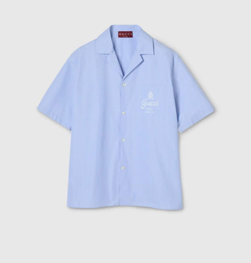Thin striped cotton poplin bowling shirt