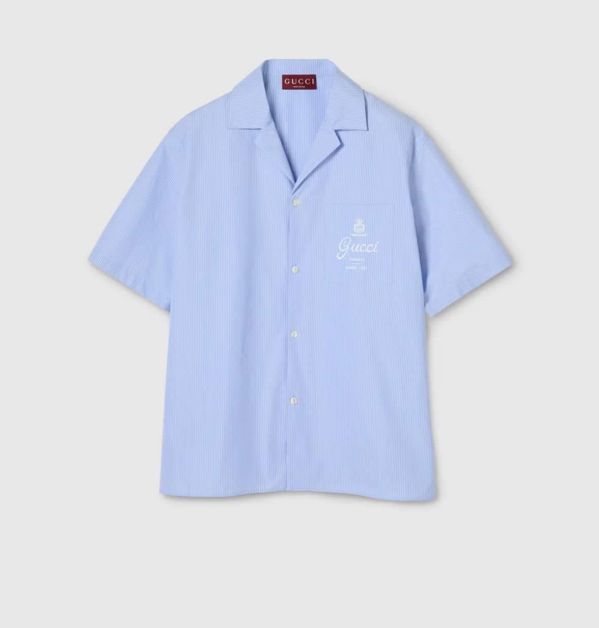 Thin striped cotton poplin bowling shirt
