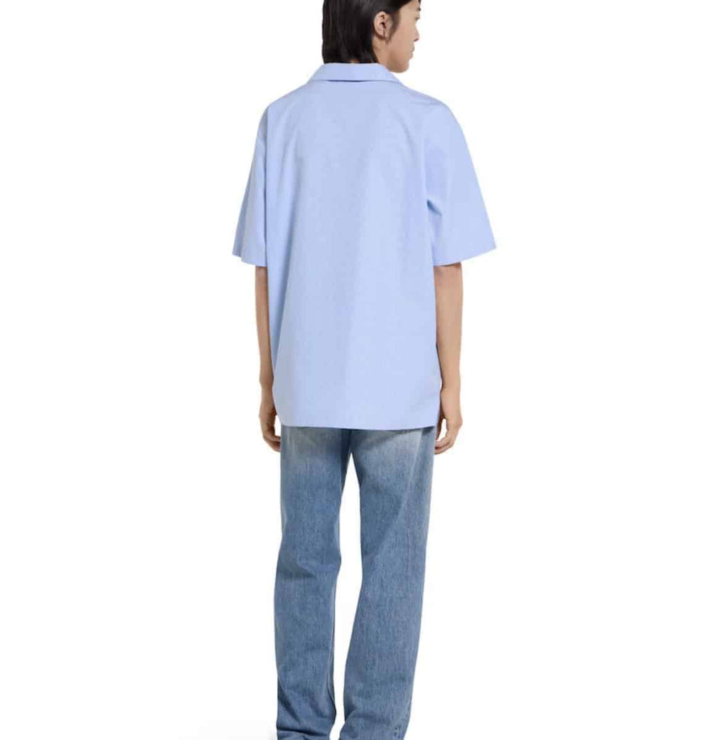 Thin striped cotton poplin bowling shirt