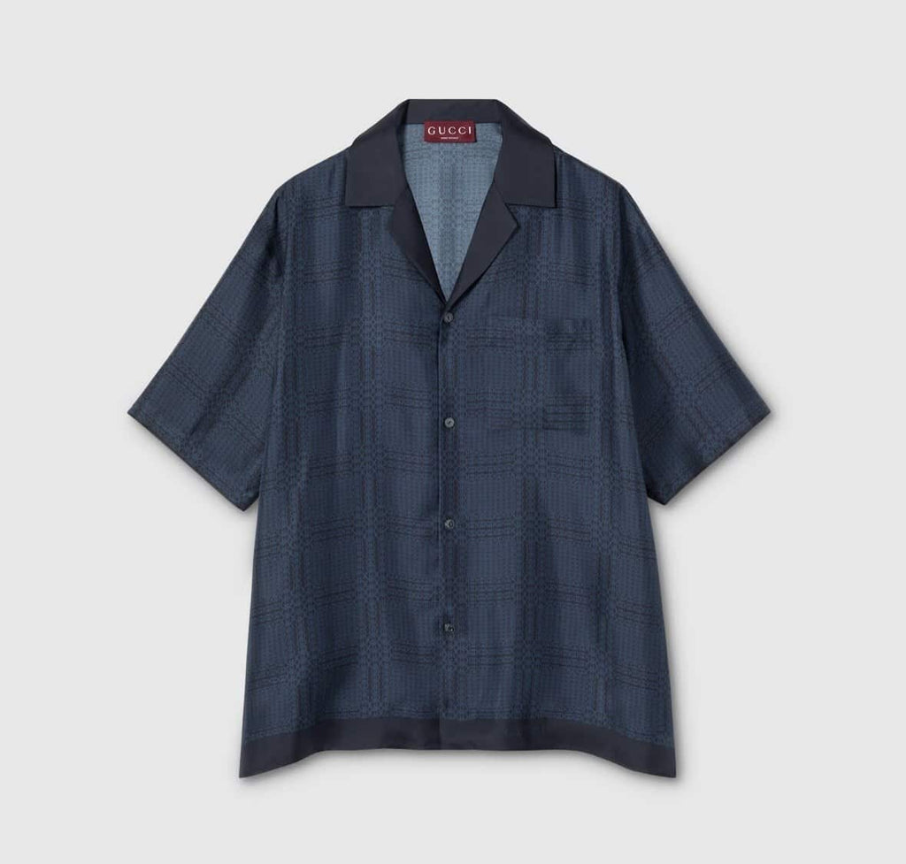 Printed silk twill bowling shirt