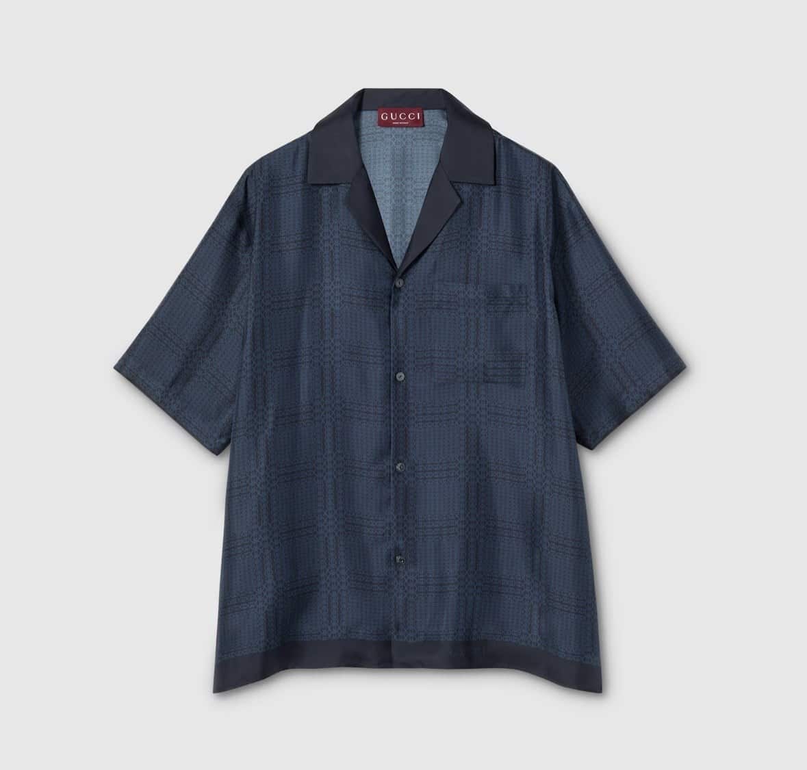 Printed silk twill bowling shirt