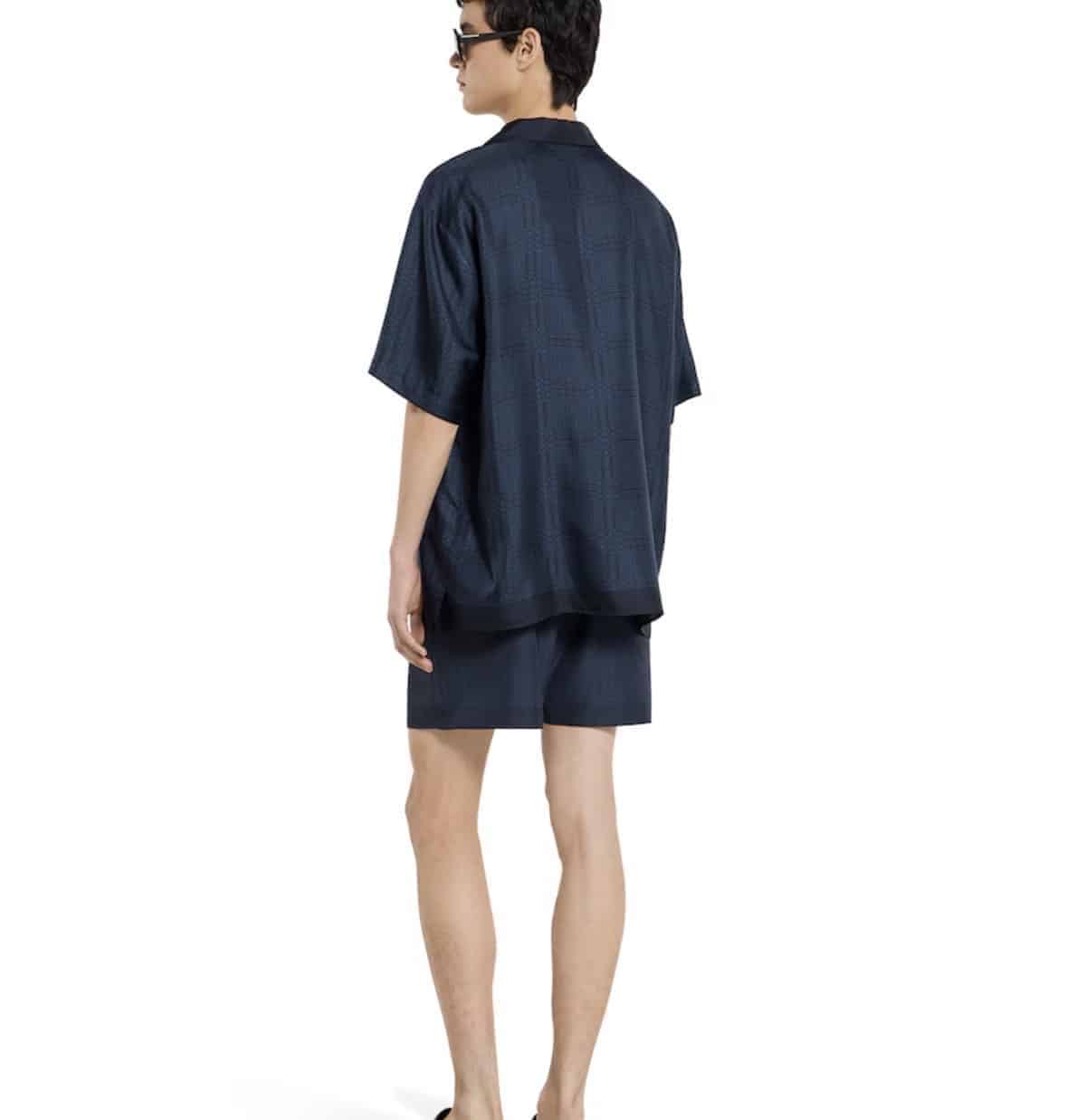 Printed silk twill bowling shirt
