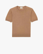 CREWNECK T-SHIRT IN CASHMERE, WOOL, AND SILK CAMEL CLAIR