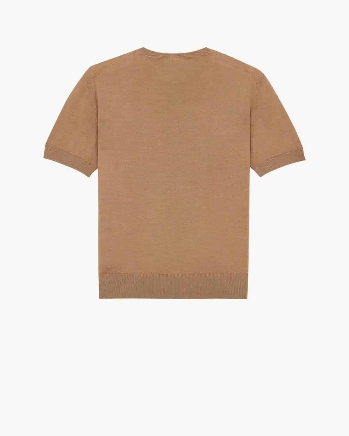 CREWNECK T-SHIRT IN CASHMERE, WOOL, AND SILK CAMEL CLAIR