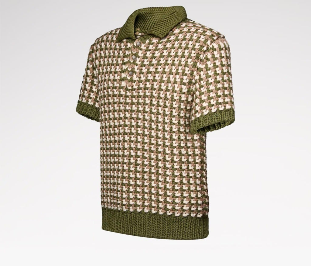 Short-Sleeved Wool-Knit Polo Shirt