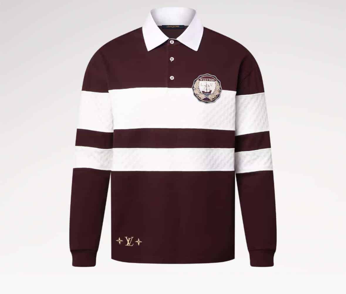 Damier Striped Long-Sleeved Polo Shirt