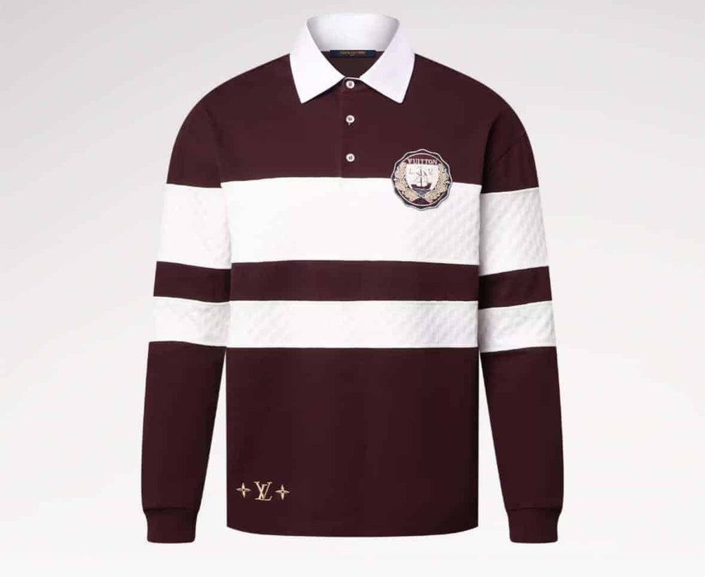Damier Striped Long-Sleeved Polo Shirt