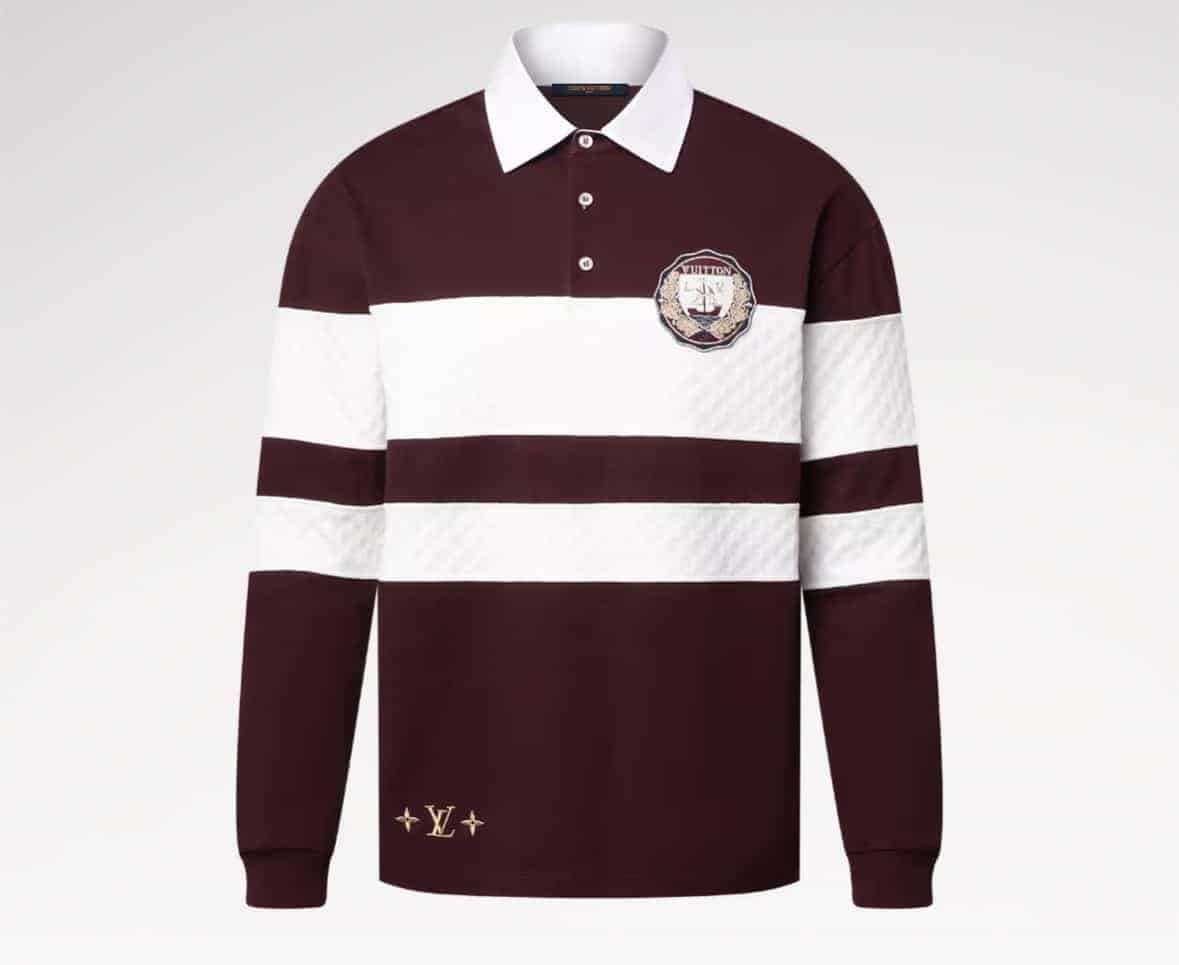 Damier Striped Long-Sleeved Polo Shirt