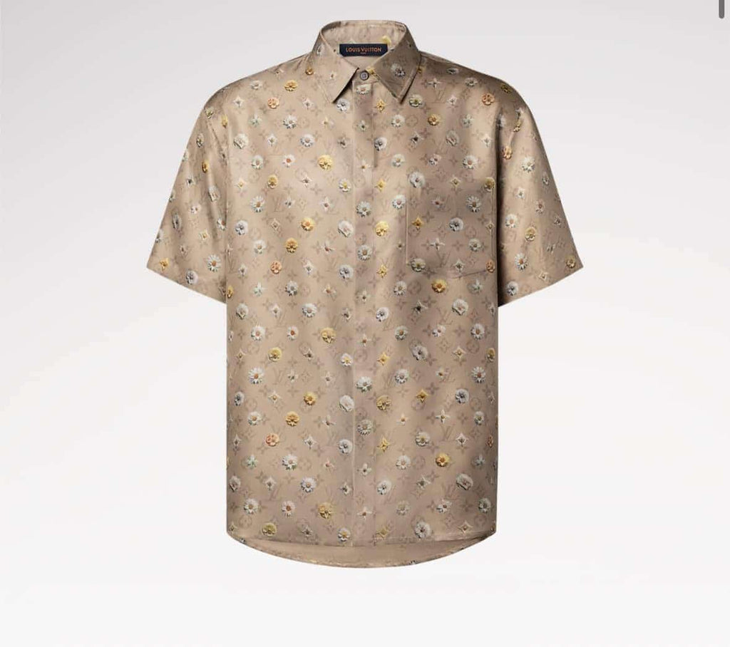 Monogram Printed Short-Sleeved Silk Shirt
