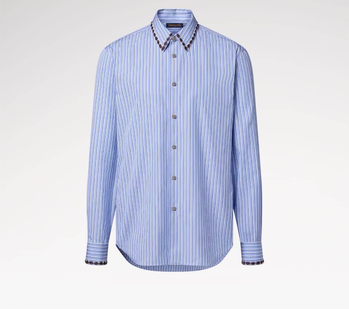 Bead-Embroidered Long-Sleeved Striped Shirt