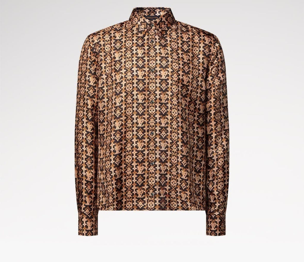 Monogram Printed Long-Sleeved Silk Shirt