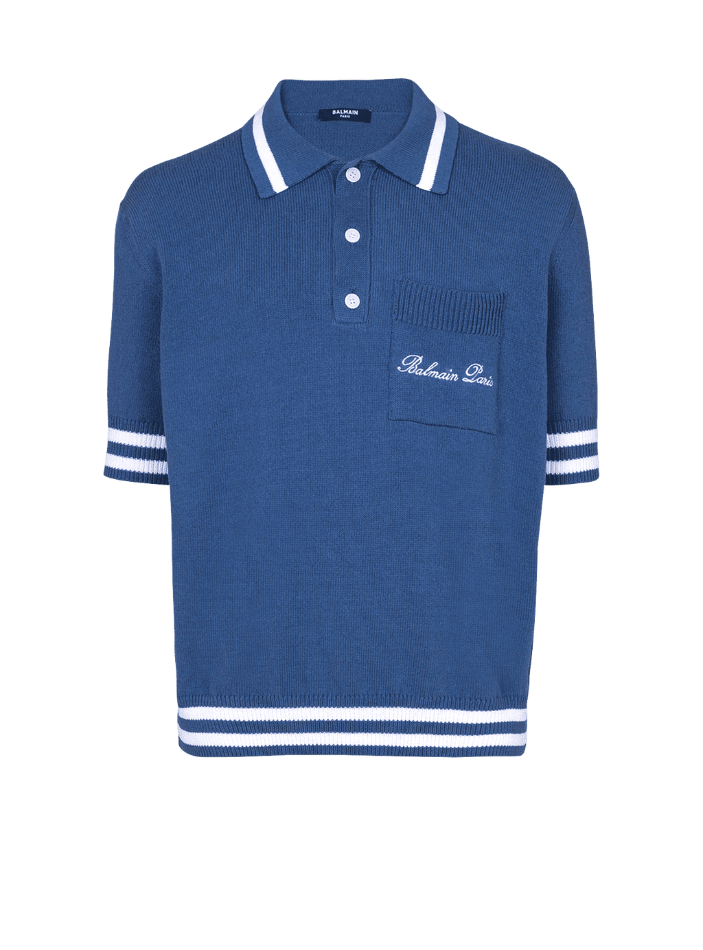 Cotton-linen polo shirt with Balmain Signature embroidery