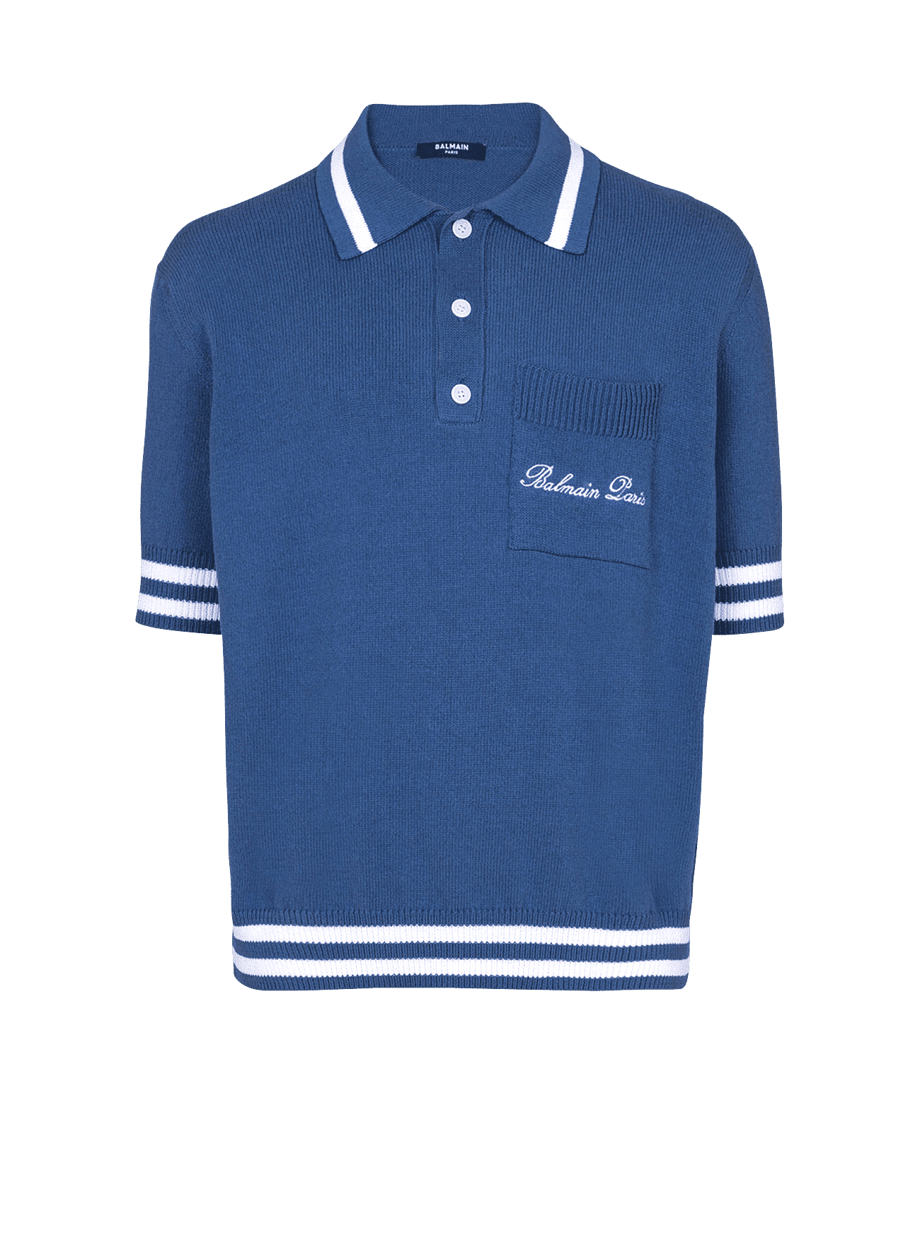 Cotton-linen polo shirt with Balmain Signature embroidery