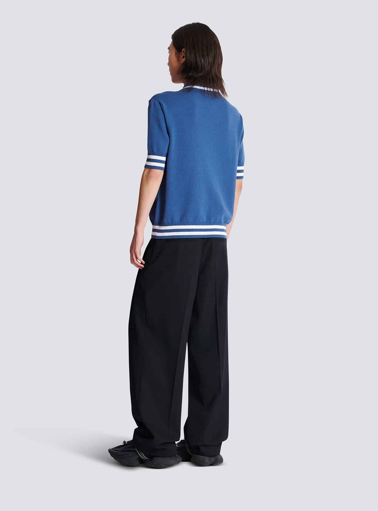 Cotton-linen polo shirt with Balmain Signature embroidery
