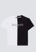 Two-tone T-shirt with vintage Balmain print