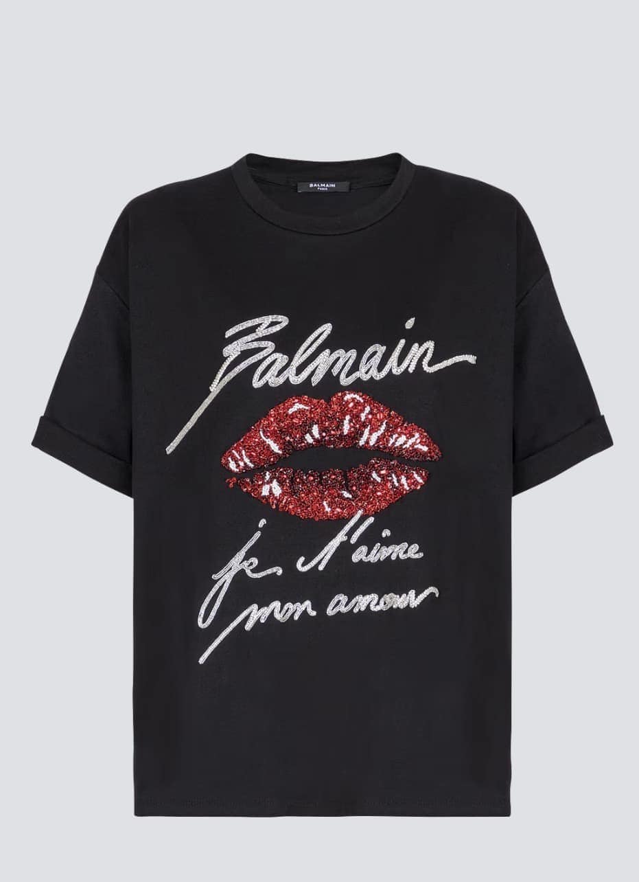 Short-sleeved T-shirt with Kiss embroidery